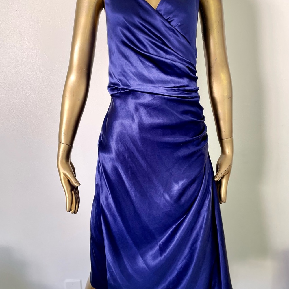 Stunning deep Royal Blue Maggy London silk cocktail dress sz 16